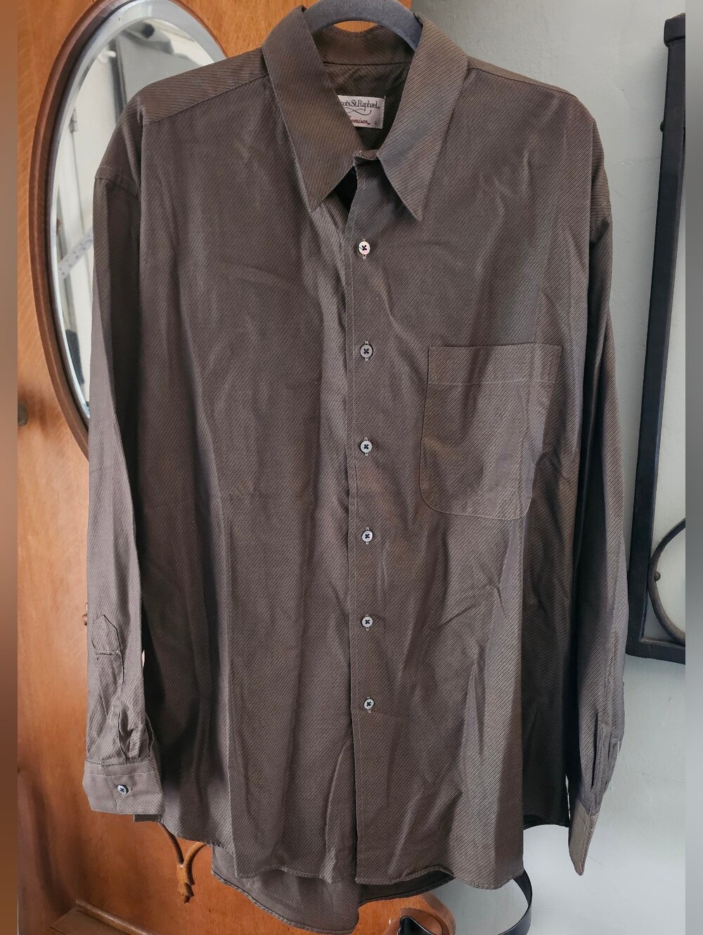 Vintage Tricots St Raphael Chemise Shirt L Brown Micro Stripe Oversized 90s